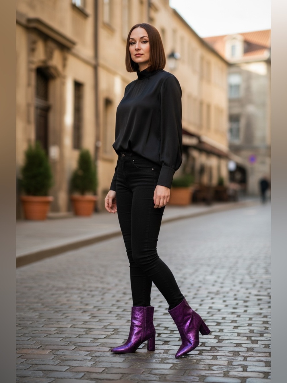 INC International Concepts Metallic Violet Snake-Embossed Pointed Ankle Boots